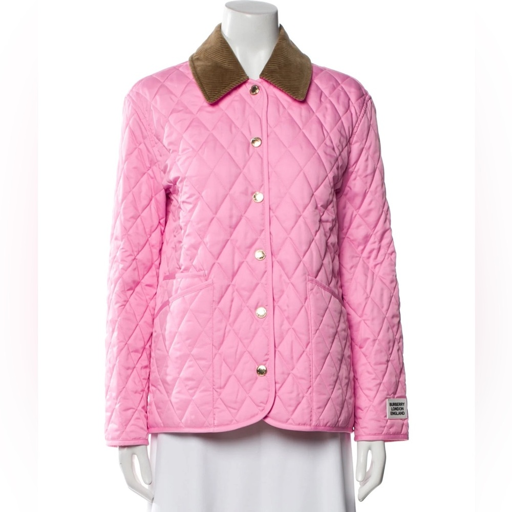 Burberry bubblegum pink quilted Dranefield coat barn jacket corduroy collar